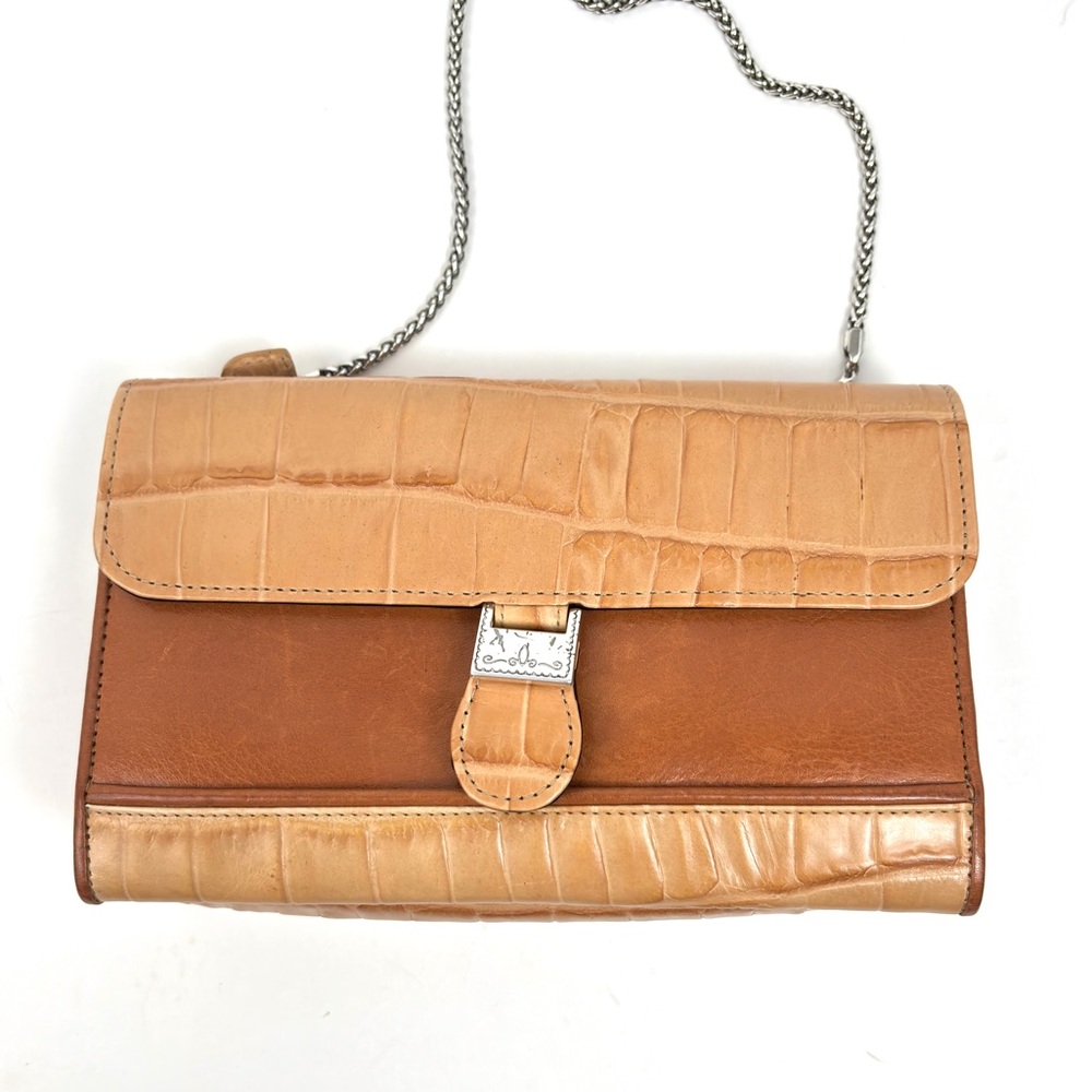 Brighton Vintage Tan Croc Embossed Leather East West Functional Chain Strap Bag